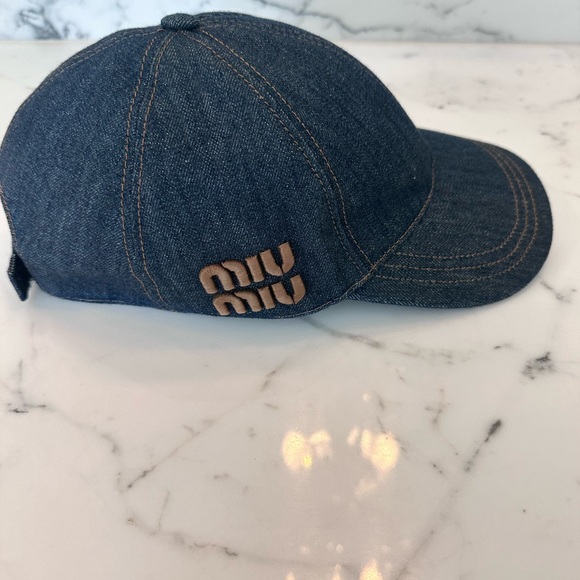 Miu Miu Blue Denim Cap with Brown Logo - Picture 2 of 7